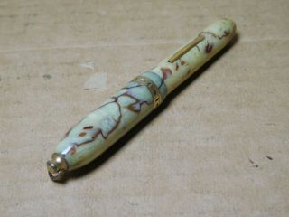 Vintage Yellow Marbled Chatelaine Fountain Pen With 14k Nib For Repair