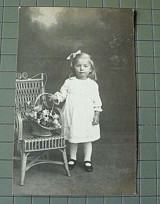 Vintage Photo Postcard Of A Little German Girl With A Flower Basket,  Ca.  1920 