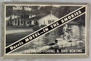 Vintage Postcard Derris Motel Smokies Townsend Tennessee Bike Coating Fishing,