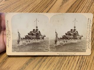 Our Grand Battleship Oregon Aft 1898 Stereoview Flag Strohmeyer & Wyman