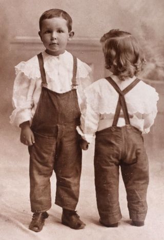 1900’s Young Brother Sister In Bibs Cabinet Card Photo Buckhannon Mansfield Ohio
