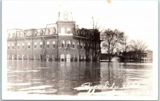 1937 Shawneetown Illinois Rppc Real Photo Postcard " Riverside Hotel " Flood Scene