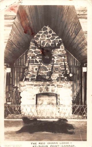 Sioux Point Canada Red Indian Lodge Fireplace Real Photo Postcard Jf686833