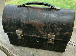 Vintage Aladdin Industries Black Metal Miner Lunch Box Dome Lid Lunch Pail 1950s