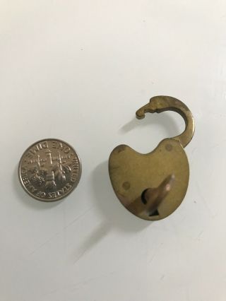 Antique Sargent & Co Miniature Brass & Steel Heart Shaped Padlock With Key
