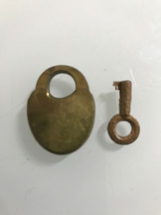Antique Sargent & Co Miniature Brass & Steel Heart Shaped Padlock With Key 5