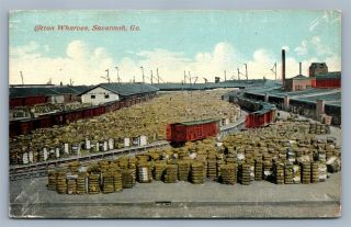 Savannah Ga Cotton Wharves 1911 Antique Postcard