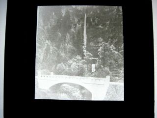 Vintage Magic Lantern Photo Glass Slide - Multnomah Falls Oregon W/auto Bridge