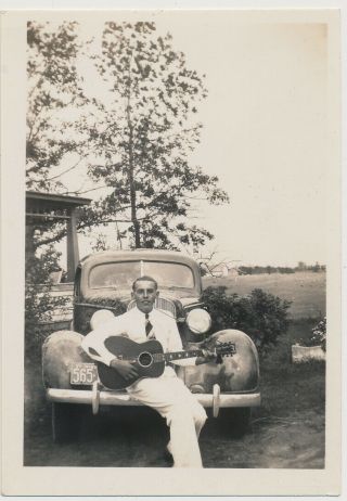 Handsome Rockabilly Boy Man Playing Guitar On Car Vtg 30s Musician Photo Gay Int