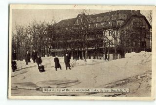 Sylvan Beach York Ny Postcard 1910 Breaking Up Ice On Oneida Lake