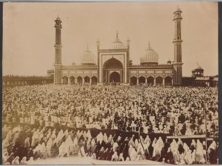 Albumen Photo Annual Prayers In The Jama Masjid At Delhi Schnaider 1913