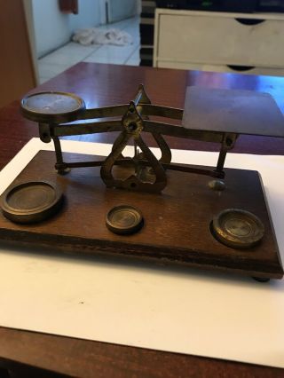Antique Scale And Weights Made With Wood Copper Steel,  Well Crafted.  Balance