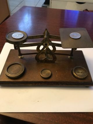 Antique Scale And Weights Made With Wood Copper Steel,  Well Crafted.  Balance 2