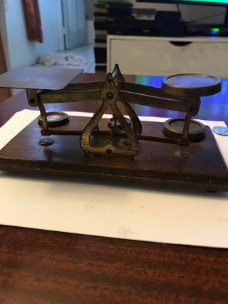 Antique Scale And Weights Made With Wood Copper Steel,  Well Crafted.  Balance 3