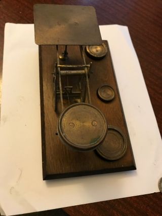 Antique Scale And Weights Made With Wood Copper Steel,  Well Crafted.  Balance 4