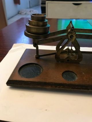 Antique Scale And Weights Made With Wood Copper Steel,  Well Crafted.  Balance 7