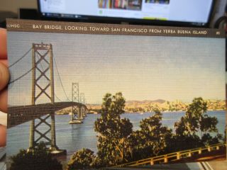 Vintage Old Postcard California San Francisco Oakland Bay Bridge Yerba Buena Isl