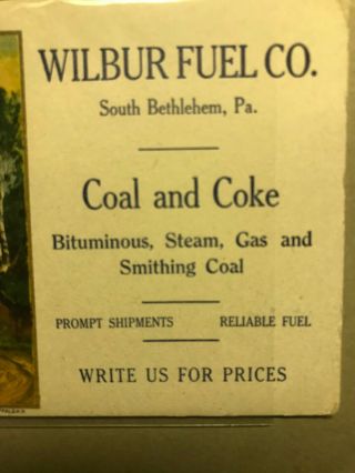 South Bethlehem Pa.  Advertising WILBUR FUEL CO COAL&COKE Bituminous card 2