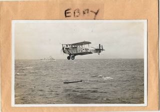 Early Photo Postcard Fairey Flycatcher Biplane? Dropping Dummy Torpedo