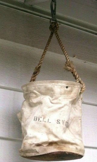 Vintage Bell System Telephone Linesman Climbing Canvas Bucket Hoist Tool Bag USA 5