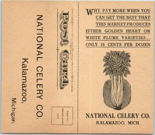 Kalamazoo,  Michigan 2 - Panel Folding Advertising Postcard National Celery Co.