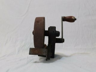 Antique Vintage Hand Crank Bench Mount Grinder/sharpenter With Wooden Handle.