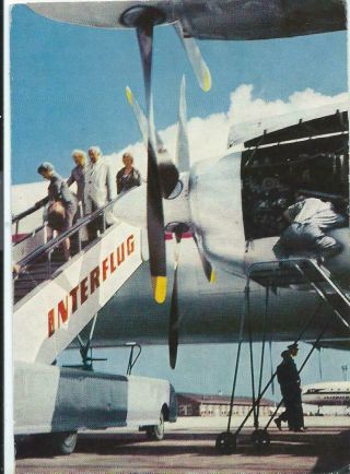 Interflug E Germany Ddr Gdr Airline Issue Postcard Ilyushin Il - 18