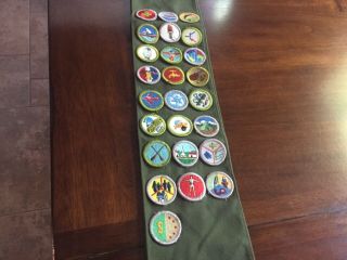 Boy Scout Bsa Sash W/ 25merit Badges 36 Inch