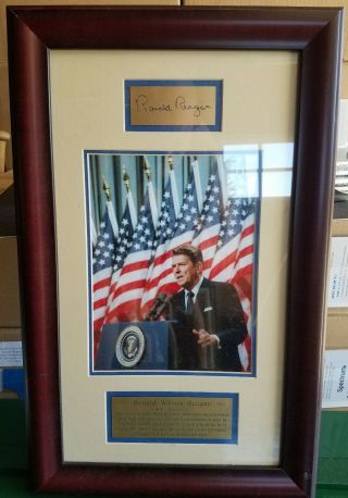 Ronald Reagan Facsimile Signature Matted Framed Photo 14 " ×27 "