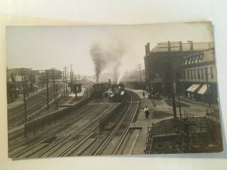 Vintage Real Photo Postcard Railroad Tracks Train And Mill Unknown Location