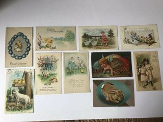 48 Vintage Holiday Postcards EASTER Chicks Eggs Rabbits Greetings Kids 2