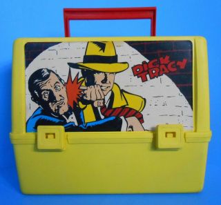 Vintage Dick Tracy Yellow Plastic Lunch Box W/ Alladin Thermos & Lid Htf Police