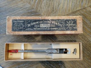 Antique Chas H.  Irwin Auger Bit No.  1 With Box And Extra Extension Bit