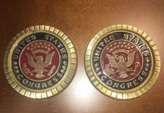 Vintage United States Congress Seal Heavy Brass And Enameled Usa Coasters