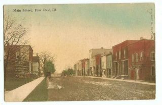 Paw Paw,  Il Illinois 1910 Postcard,  Main Street Scene