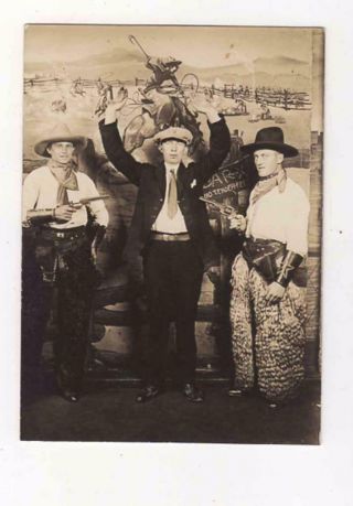 Comical Cowboy Holdup With Guns,  Arcade Wild West Portrait,  C1920,  Rppc