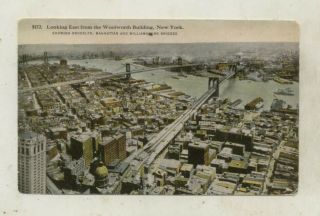 Vintage York City Postcarf - Brooklyn,  Manhattan & Williamsburg Bridges C.  1915