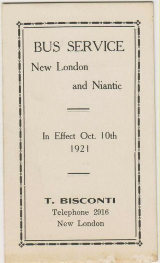 London & Niantic Ct Conn 1921 Bus Schedule,