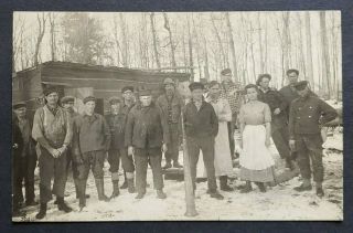 Lumber Camp - Unknown Location - Old Pre - 1915 Real Photo Postcard Rppc (ej)