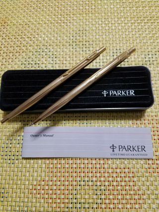 Vintage Parker Pen And Pencil Set.  10k G.  F.  Cap & Barrel Made In Usa