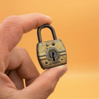 Vintage Metal Lock With Orignal Key Rare Small Old Padlock Vgt / Two Keys