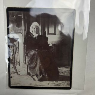 Antique Photo Black And White Of An Old Woman Sitting On Chair 3”x5” Late 1800’s