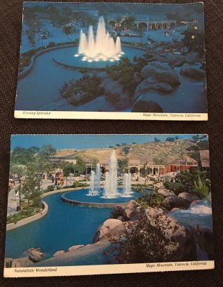 2 70’s Vintage Postcards Magic Mountain Amusement Park Fountain Valencia Ca