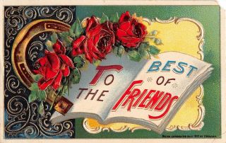 To The Best Of Friends Written On Open Book By Gorgeous Red Roses - Old Heymann Pc