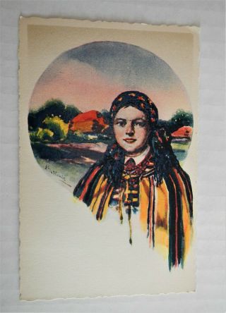 Vint.  Artist Signed P/c Of Poland - De Lowicz - Woman From Lowicz In Folk Costume