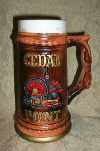Vintage Cedar Point Amusement Park Rides Souvenir Tankard Stein Mug Space Needle