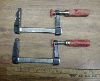 2 Vintage Bessey Bar Clamp,  4 " Capacity,  2 " Throat,  With Finish Loss On Handles