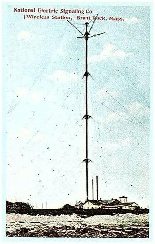 Postcard National Electric Signaling Co.  Wireless Station Tower Brant Rock Ma