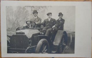 1910 Realphoto Postcard - 3 Men In Early Car/automobile