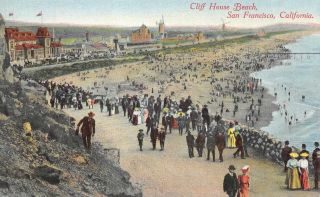 Cliff House Beach,  San Francisco,  Ca Ocean Beach Ca 1910s Vintage Postcard